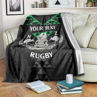 Personalised Aotearoa Rugby Blanket New Zealand Maori Kete Matauranga Pattern LT14 Black - Polynesian Pride