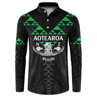 Personalised Aotearoa Rugby Button Sweatshirt New Zealand Maori Kete Matauranga Pattern LT14 Black - Polynesian Pride
