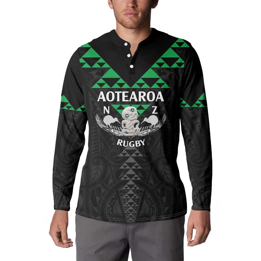 Personalised Aotearoa Rugby Button Sweatshirt New Zealand Maori Kete Matauranga Pattern LT14 - Polynesian Pride