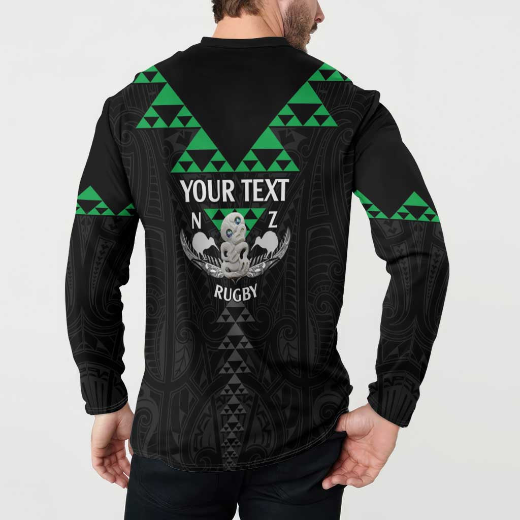 Personalised Aotearoa Rugby Button Sweatshirt New Zealand Maori Kete Matauranga Pattern LT14 - Polynesian Pride