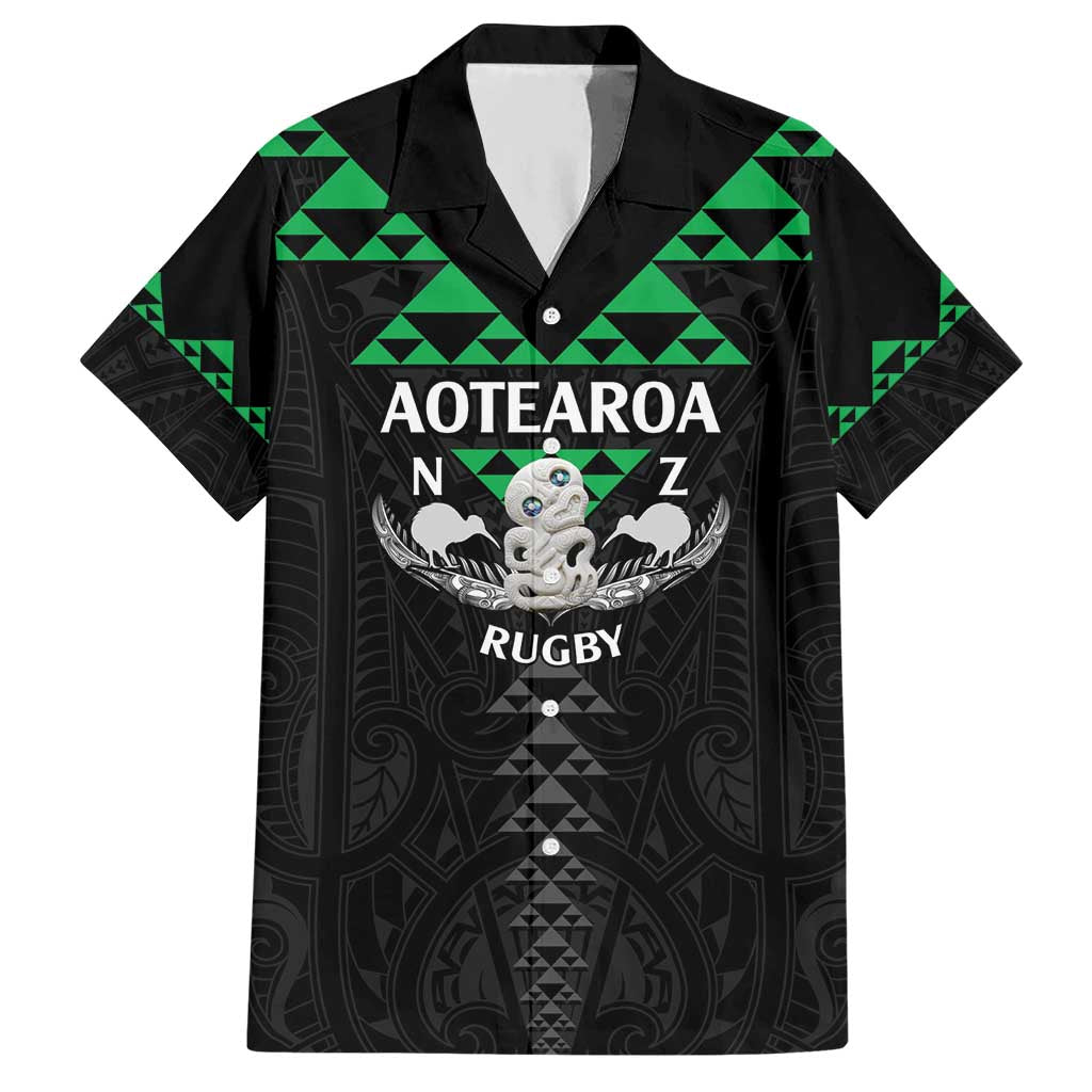 Personalised Aotearoa Rugby Hawaiian Shirt New Zealand Maori Kete Matauranga Pattern LT14 Black - Polynesian Pride