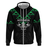 Personalised Aotearoa Rugby Hoodie New Zealand Maori Kete Matauranga Pattern LT14 Zip Hoodie Black - Polynesian Pride