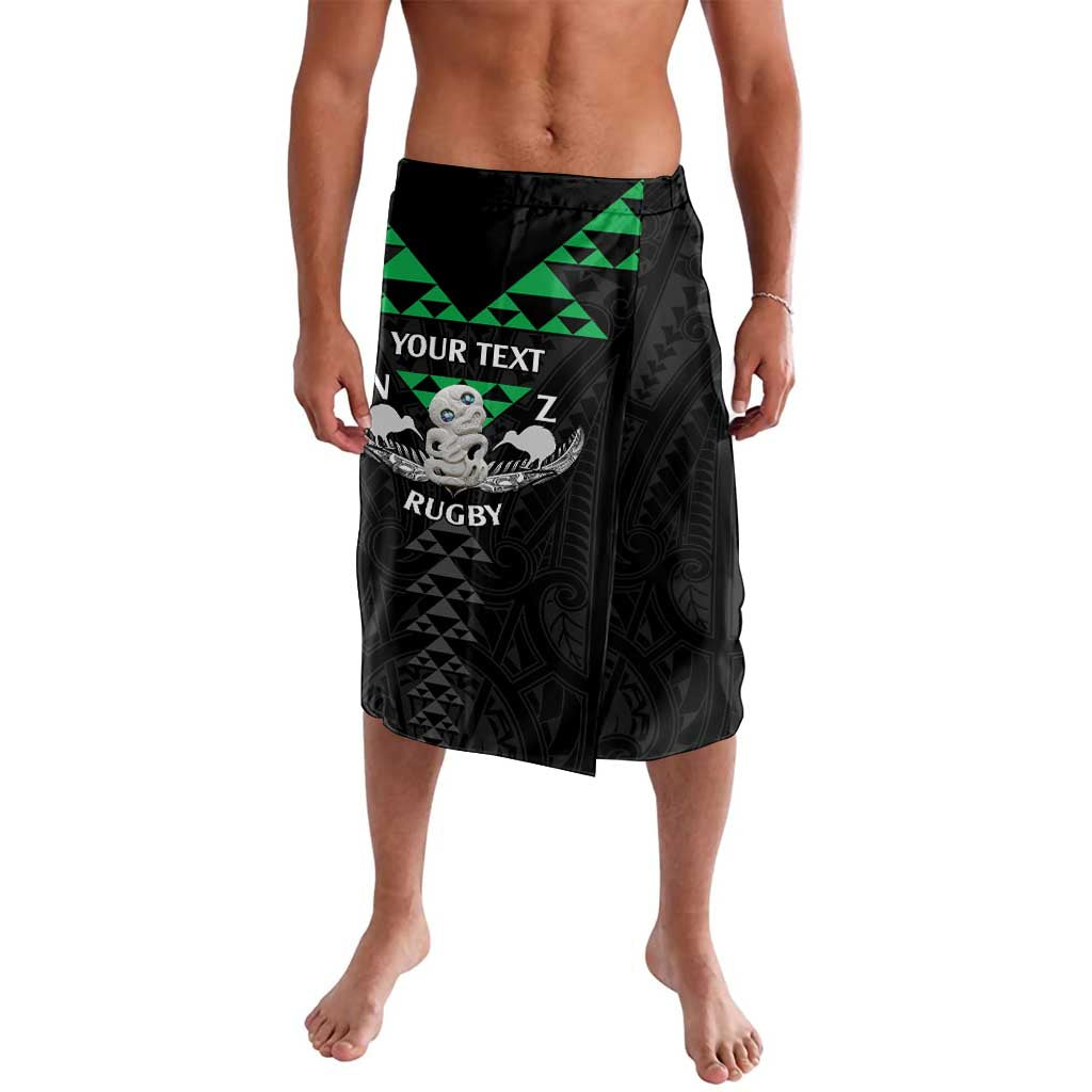 Personalised Aotearoa Rugby Lavalava New Zealand Maori Kete Matauranga Pattern LT14 Black - Polynesian Pride