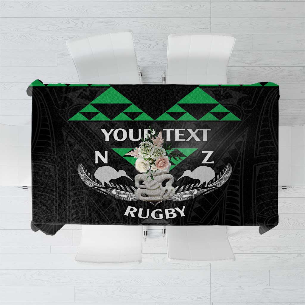 Personalised Aotearoa Rugby Tablecloth New Zealand Maori Kete Matauranga Pattern LT14 Black - Polynesian Pride