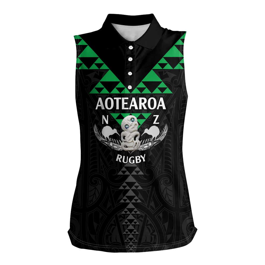 Personalised Aotearoa Rugby Women Sleeveless Polo Shirt New Zealand Maori Kete Matauranga Pattern