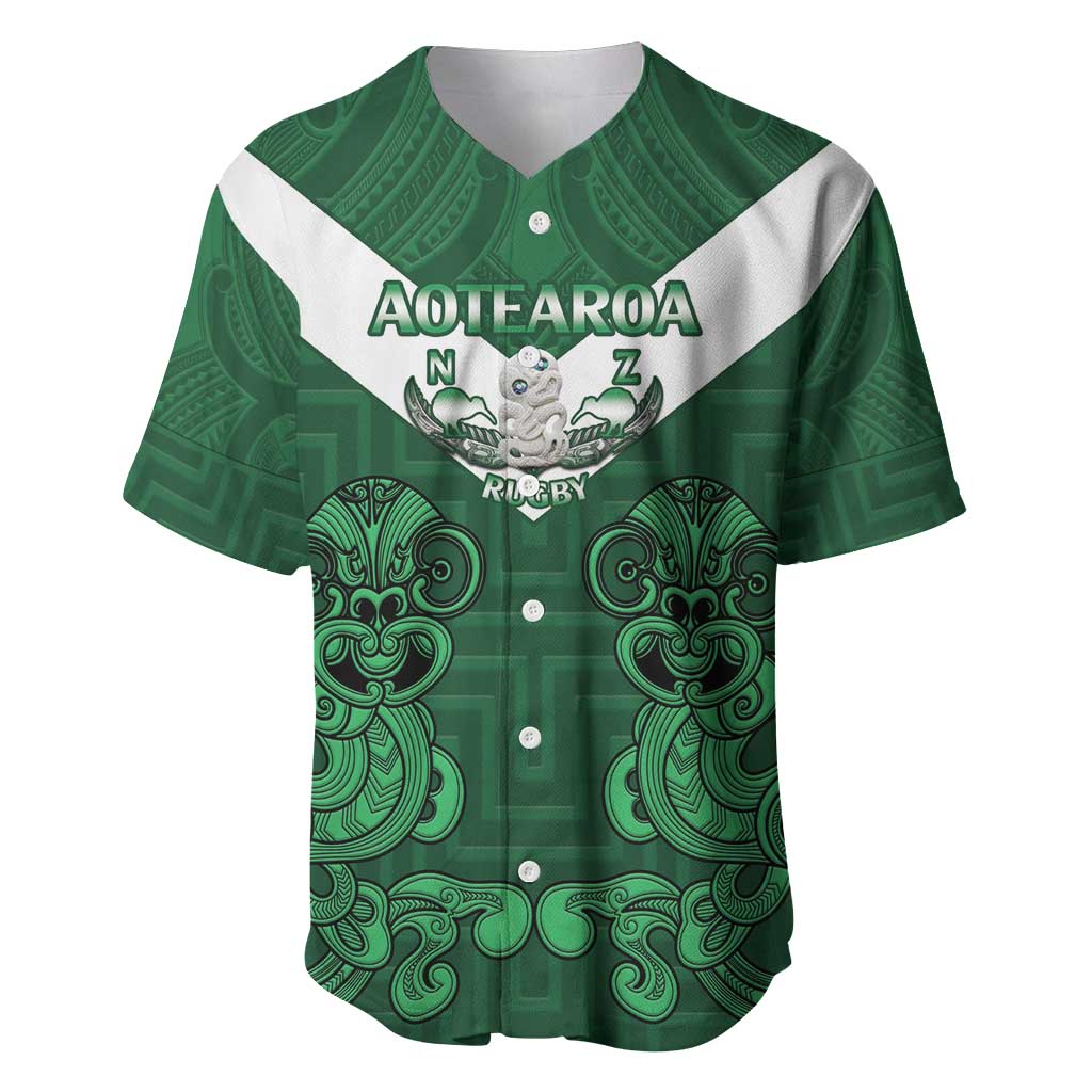 Custom Aotearoa Rugby Baseball Jersey New Zealand Maori Kete Poutama Pattern LT14 Green - Polynesian Pride