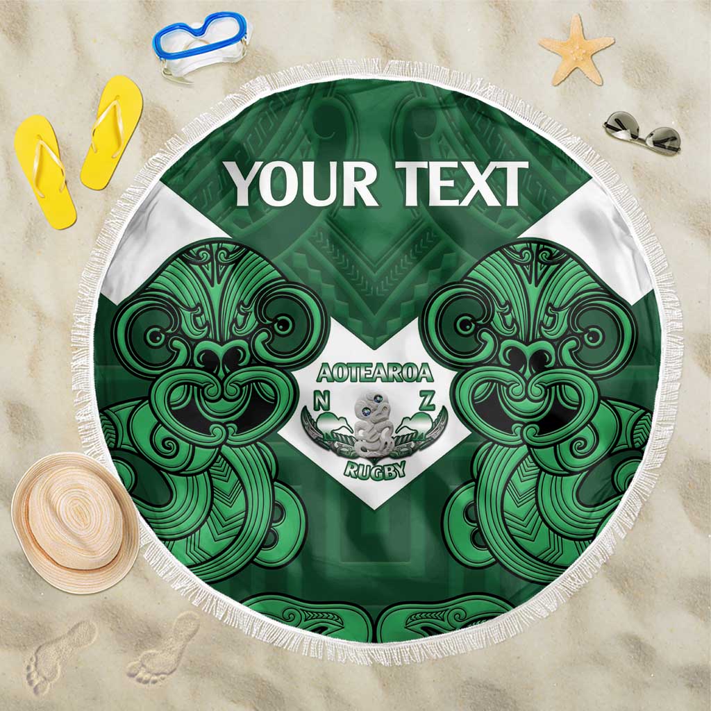 Custom Aotearoa Rugby Beach Blanket New Zealand Maori Kete Poutama Pattern LT14 One Size 150cm Green - Polynesian Pride