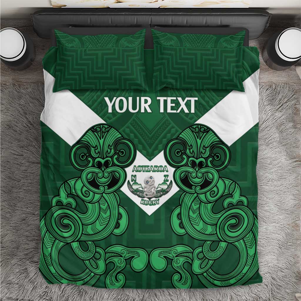 Custom Aotearoa Rugby Bedding Set New Zealand Maori Kete Poutama Pattern LT14 Green - Polynesian Pride