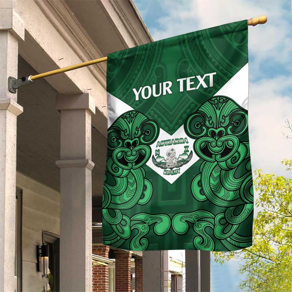 Custom Aotearoa Rugby Garden Flag New Zealand Maori Kete Poutama Pattern LT14 House Flag Green - Polynesian Pride