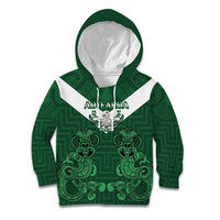 Custom Aotearoa Rugby Kid Hoodie New Zealand Maori Kete Poutama Pattern LT14 Hoodie Green - Polynesian Pride