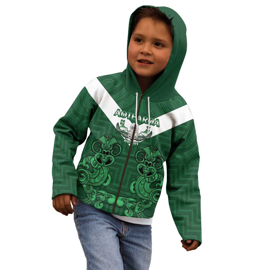 Custom Aotearoa Rugby Kid Hoodie New Zealand Maori Kete Poutama Pattern LT14 - Polynesian Pride