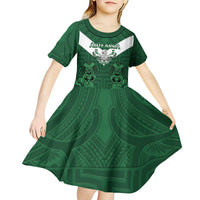 Custom Aotearoa Rugby Kid Short Sleeve Dress New Zealand Maori Kete Poutama Pattern LT14 - Polynesian Pride