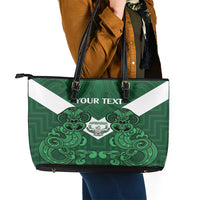 Custom Aotearoa Rugby Leather Tote Bag New Zealand Maori Kete Poutama Pattern LT14 - Polynesian Pride