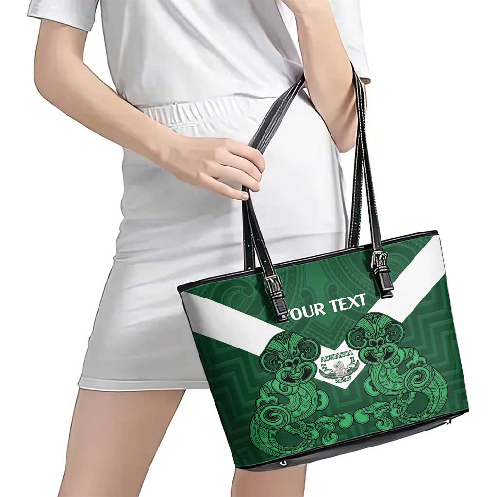 Custom Aotearoa Rugby Leather Tote Bag New Zealand Maori Kete Poutama Pattern LT14 - Polynesian Pride