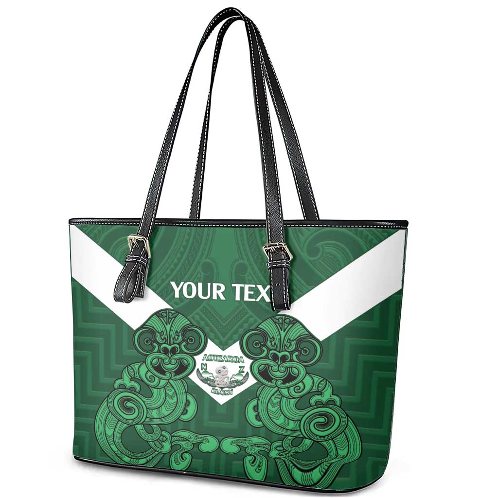 Custom Aotearoa Rugby Leather Tote Bag New Zealand Maori Kete Poutama Pattern LT14 - Polynesian Pride
