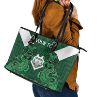 Custom Aotearoa Rugby Leather Tote Bag New Zealand Maori Kete Poutama Pattern LT14 - Polynesian Pride
