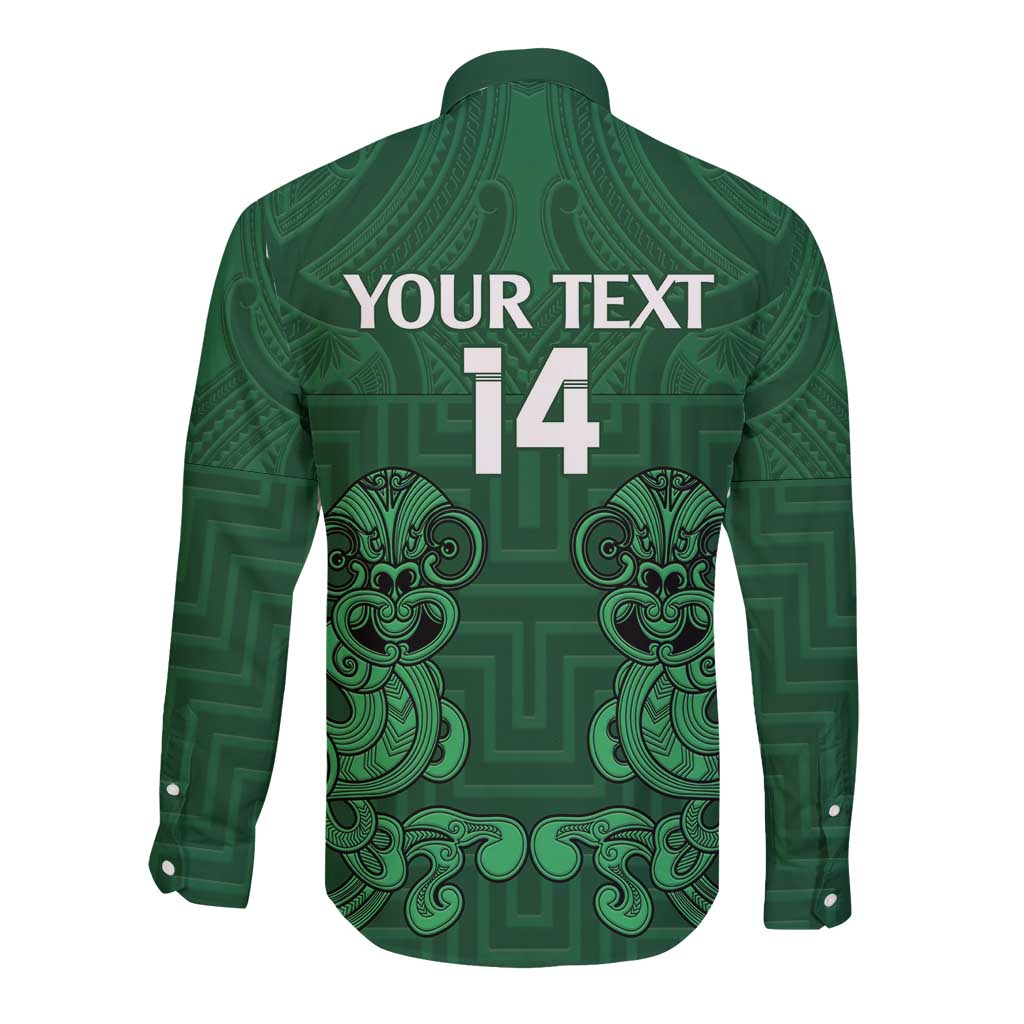 Custom Aotearoa Rugby Long Sleeve Button Shirt New Zealand Maori Kete Poutama Pattern LT14 - Polynesian Pride
