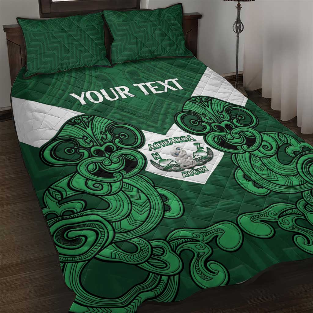 Custom Aotearoa Rugby Quilt Bed Set New Zealand Maori Kete Poutama Pattern LT14 Green - Polynesian Pride
