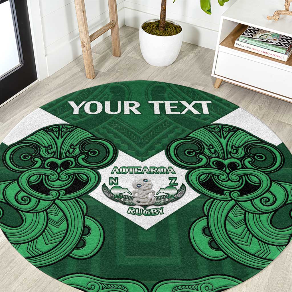 Custom Aotearoa Rugby Round Carpet New Zealand Maori Kete Poutama Pattern LT14 Green - Polynesian Pride