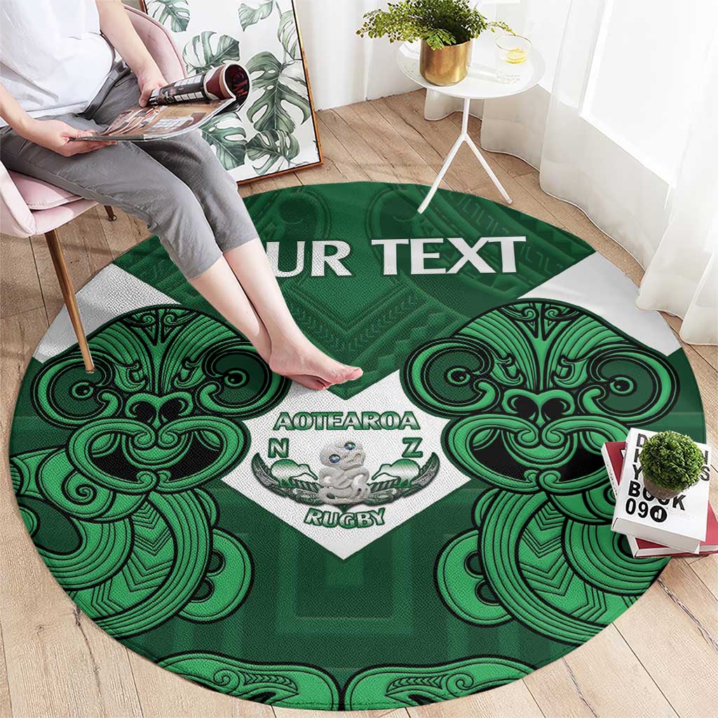 Custom Aotearoa Rugby Round Carpet New Zealand Maori Kete Poutama Pattern LT14 - Polynesian Pride