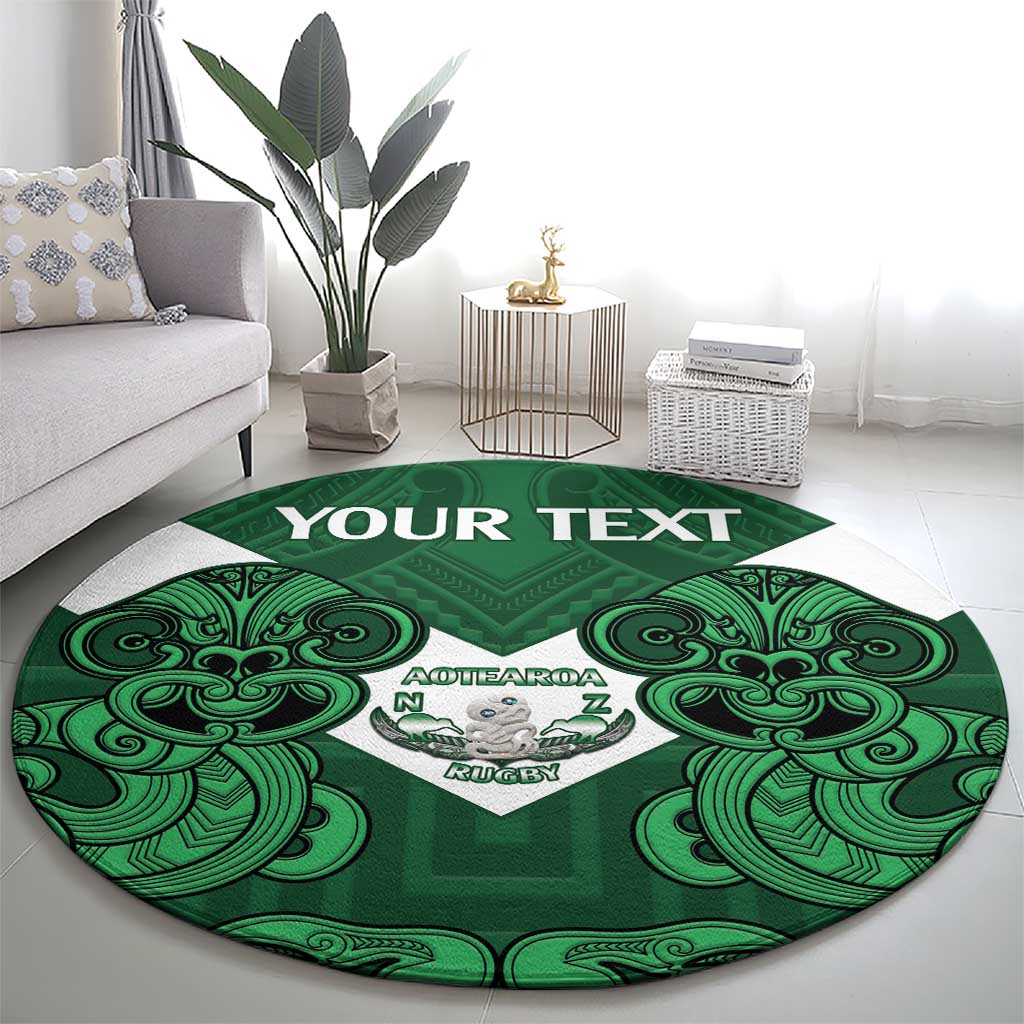 Custom Aotearoa Rugby Round Carpet New Zealand Maori Kete Poutama Pattern LT14 - Polynesian Pride