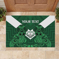 Custom Aotearoa Rugby Rubber Doormat New Zealand Maori Kete Poutama Pattern LT14 Green - Polynesian Pride