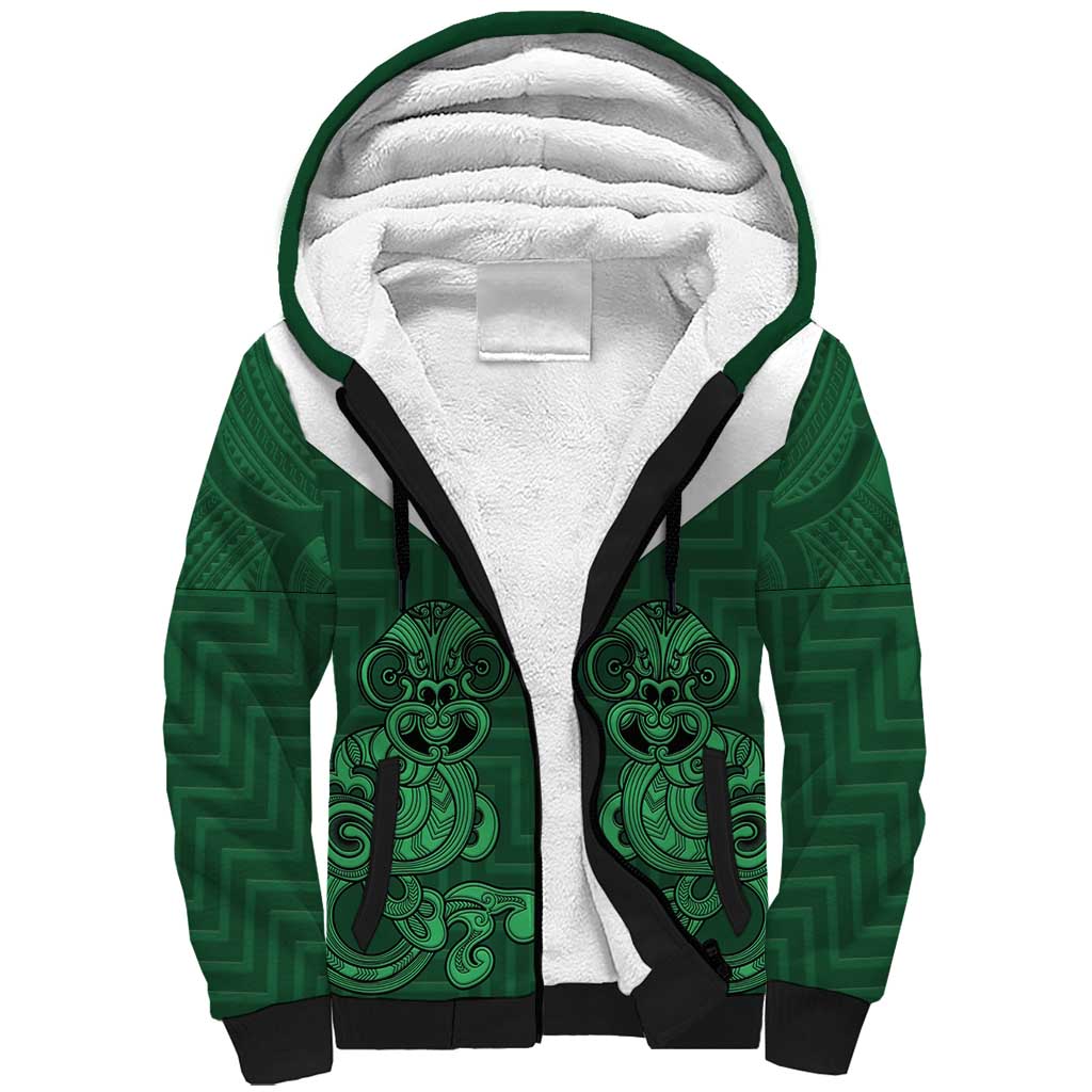 Custom Aotearoa Rugby Sherpa Hoodie New Zealand Maori Kete Poutama Pattern LT14 Unisex Green - Polynesian Pride