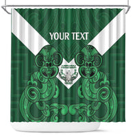 Custom Aotearoa Rugby Shower Curtain New Zealand Maori Kete Poutama Pattern LT14 Green - Polynesian Pride
