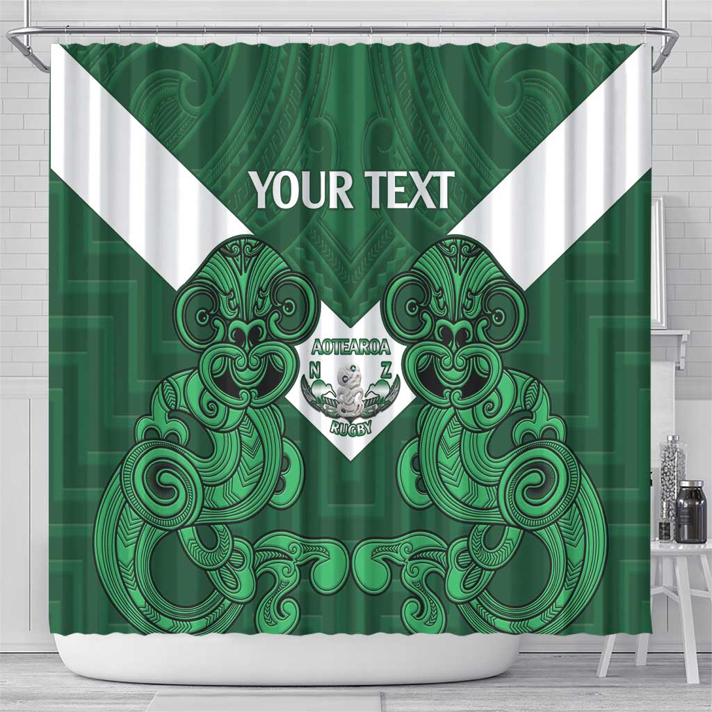 Custom Aotearoa Rugby Shower Curtain New Zealand Maori Kete Poutama Pattern LT14 - Polynesian Pride