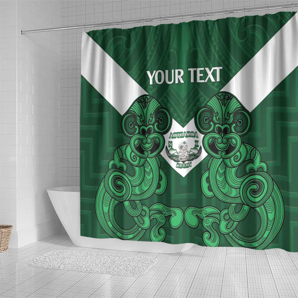 Custom Aotearoa Rugby Shower Curtain New Zealand Maori Kete Poutama Pattern LT14 - Polynesian Pride