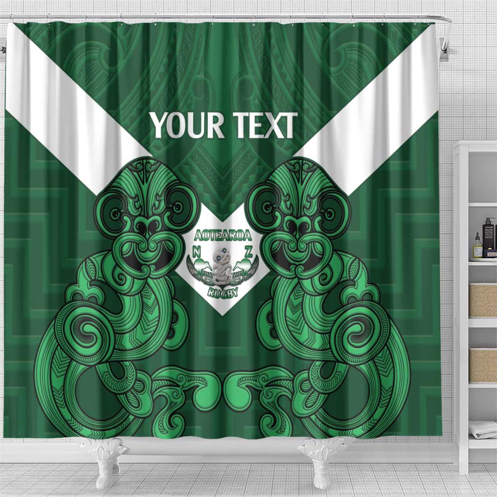 Custom Aotearoa Rugby Shower Curtain New Zealand Maori Kete Poutama Pattern LT14 - Polynesian Pride