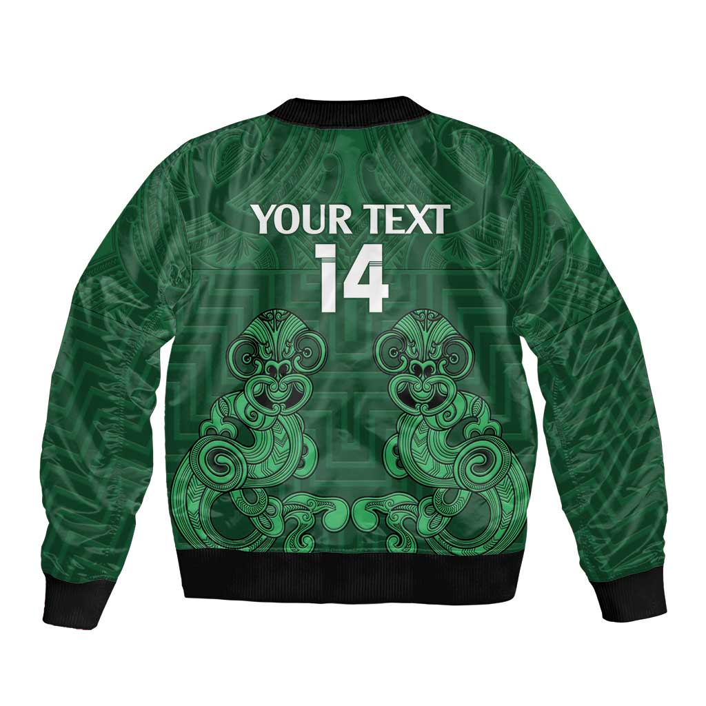 Custom Aotearoa Rugby Sleeve Zip Bomber Jacket New Zealand Maori Kete Poutama Pattern LT14 - Polynesian Pride