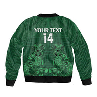 Custom Aotearoa Rugby Sleeve Zip Bomber Jacket New Zealand Maori Kete Poutama Pattern LT14 - Polynesian Pride
