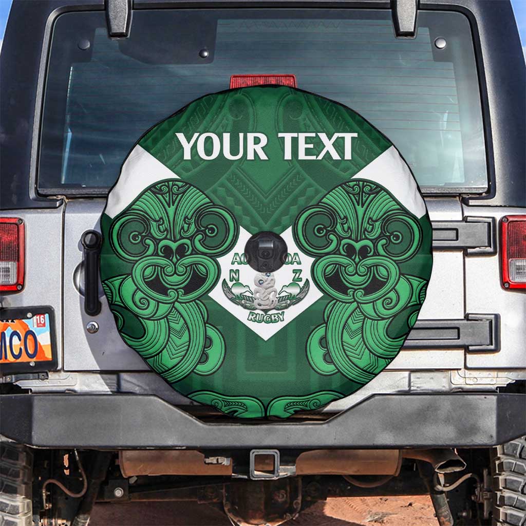 Custom Aotearoa Rugby Spare Tire Cover New Zealand Maori Kete Poutama Pattern LT14 Green - Polynesian Pride