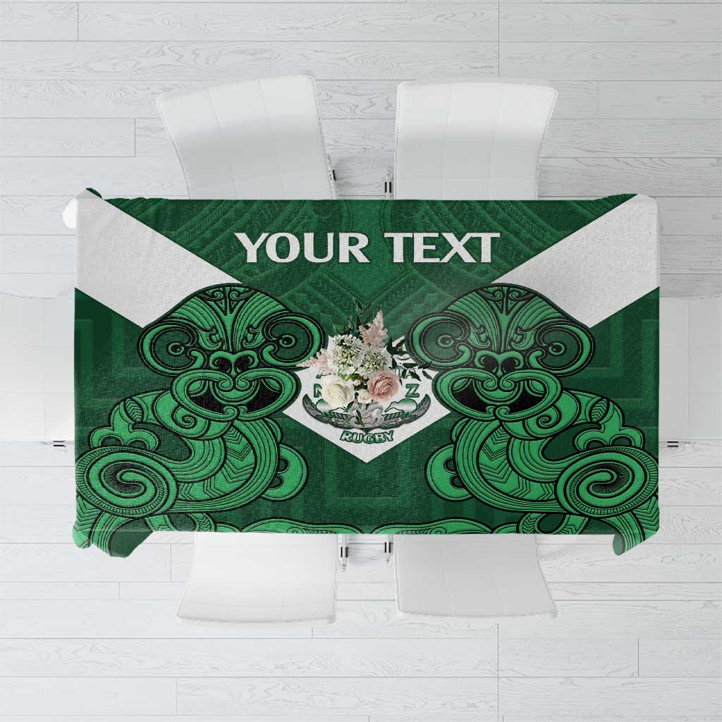 Custom Aotearoa Rugby Tablecloth New Zealand Maori Kete Poutama Pattern LT14 Green - Polynesian Pride