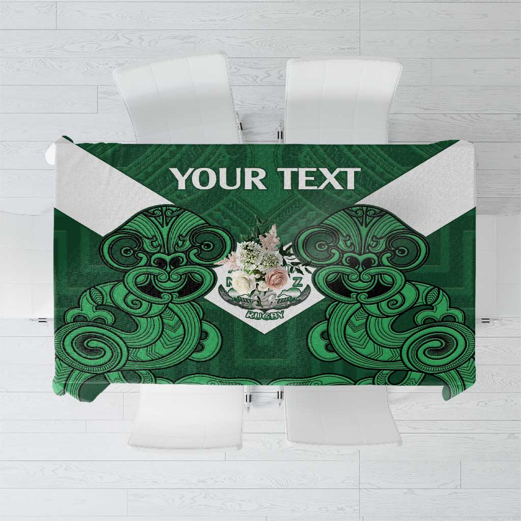 Custom Aotearoa Rugby Tablecloth New Zealand Maori Kete Poutama Pattern