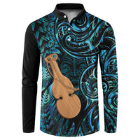 Kotiate New Zealand Button Sweatshirt Maori Weapon Paua Shell Haka Fern LT14 Turquoise - Polynesian Pride