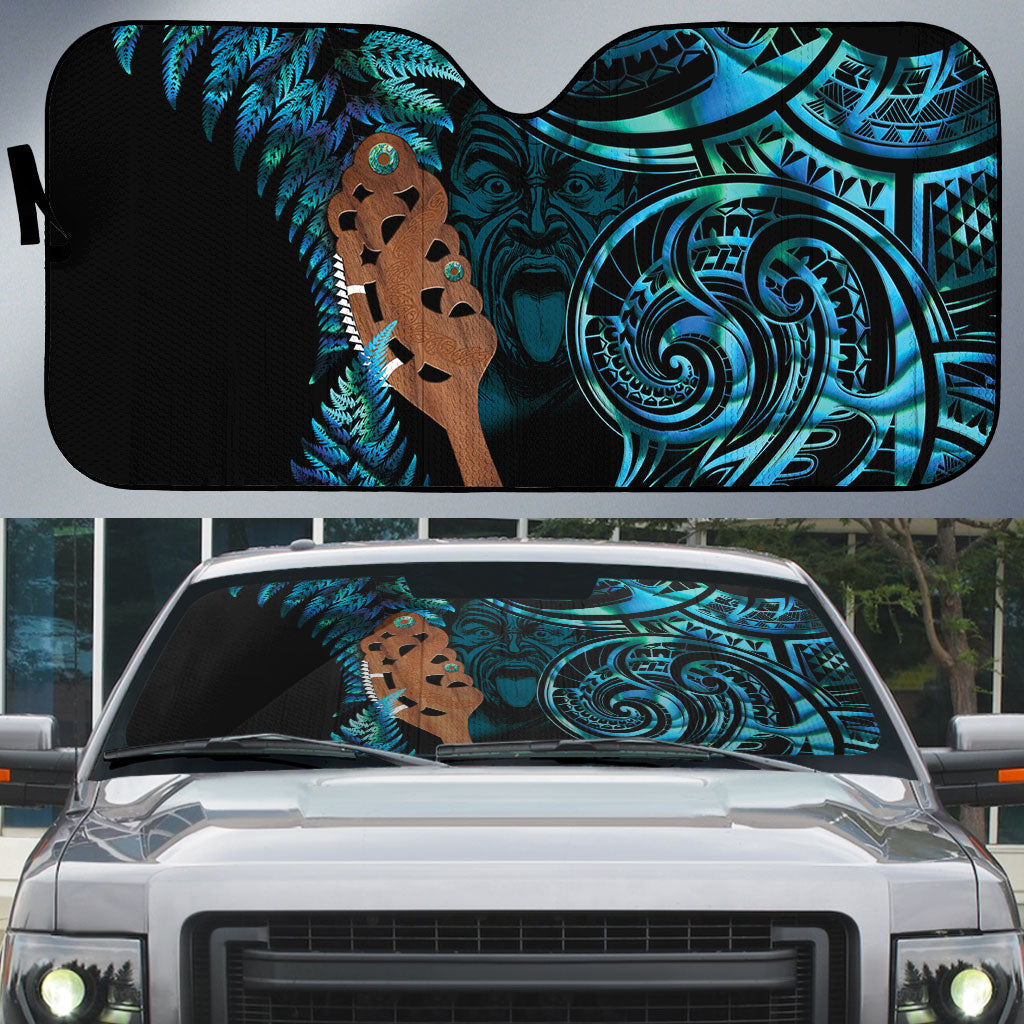 Maripi New Zealand Auto Sun Shade Maori Weapon Paua Shell Haka Fern LT14 Turquoise - Polynesian Pride