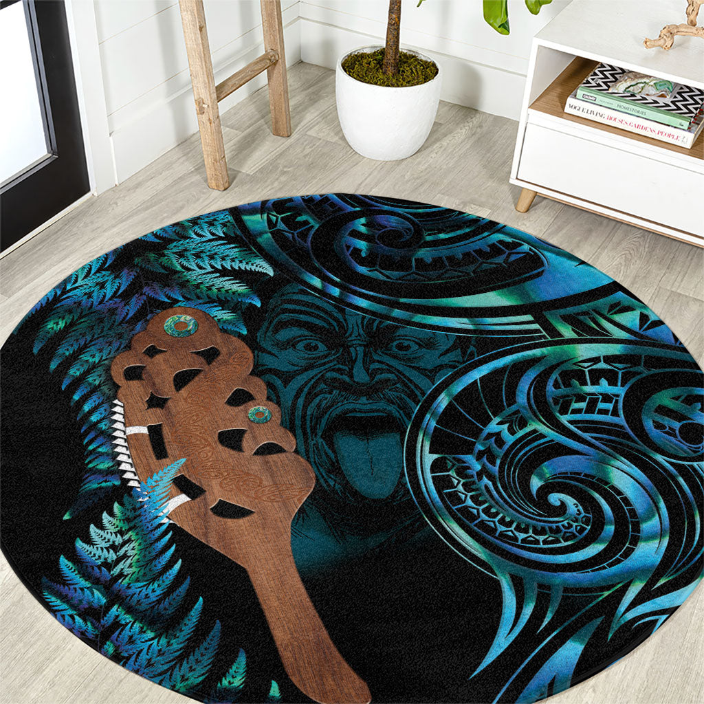 Maripi New Zealand Round Carpet Maori Weapon Paua Shell Haka Fern LT14 Turquoise - Polynesian Pride