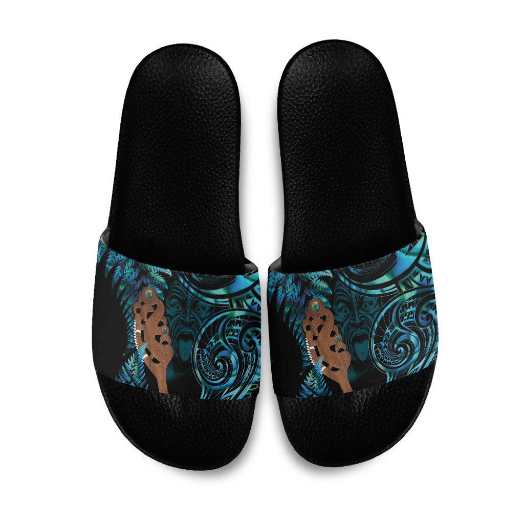 Maripi New Zealand Slide Sandals Maori Weapon Paua Shell Haka Fern LT14 Turquoise - Polynesian Pride