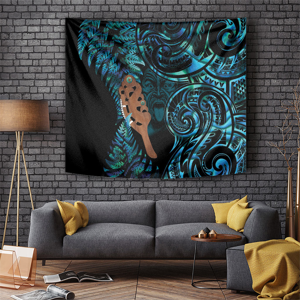 Maripi New Zealand Tapestry Maori Weapon Paua Shell Haka Fern LT14 Turquoise - Polynesian Pride