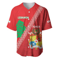 Tonga And Lebanon Baseball Jersey 2026 Together Half Style LT14 Red - Polynesian Pride