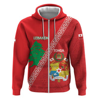 Tonga And Lebanon Hoodie 2026 Together Half Style LT14 Zip Hoodie Red - Polynesian Pride