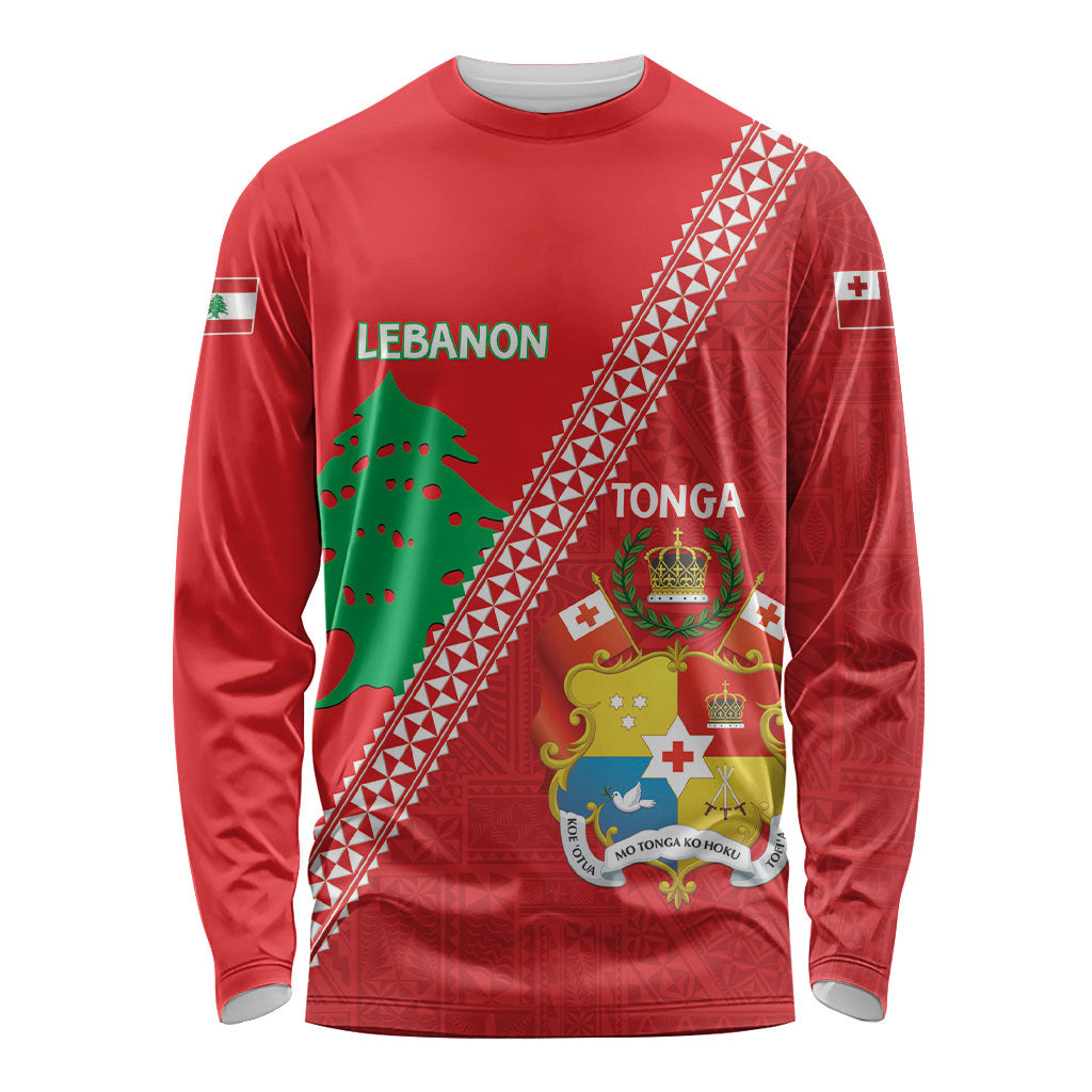 Tonga And Lebanon Long Sleeve Shirt 2026 Together Half Style LT14 Unisex Red - Polynesian Pride