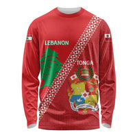 Tonga And Lebanon Long Sleeve Shirt 2026 Together Half Style LT14 Unisex Red - Polynesian Pride