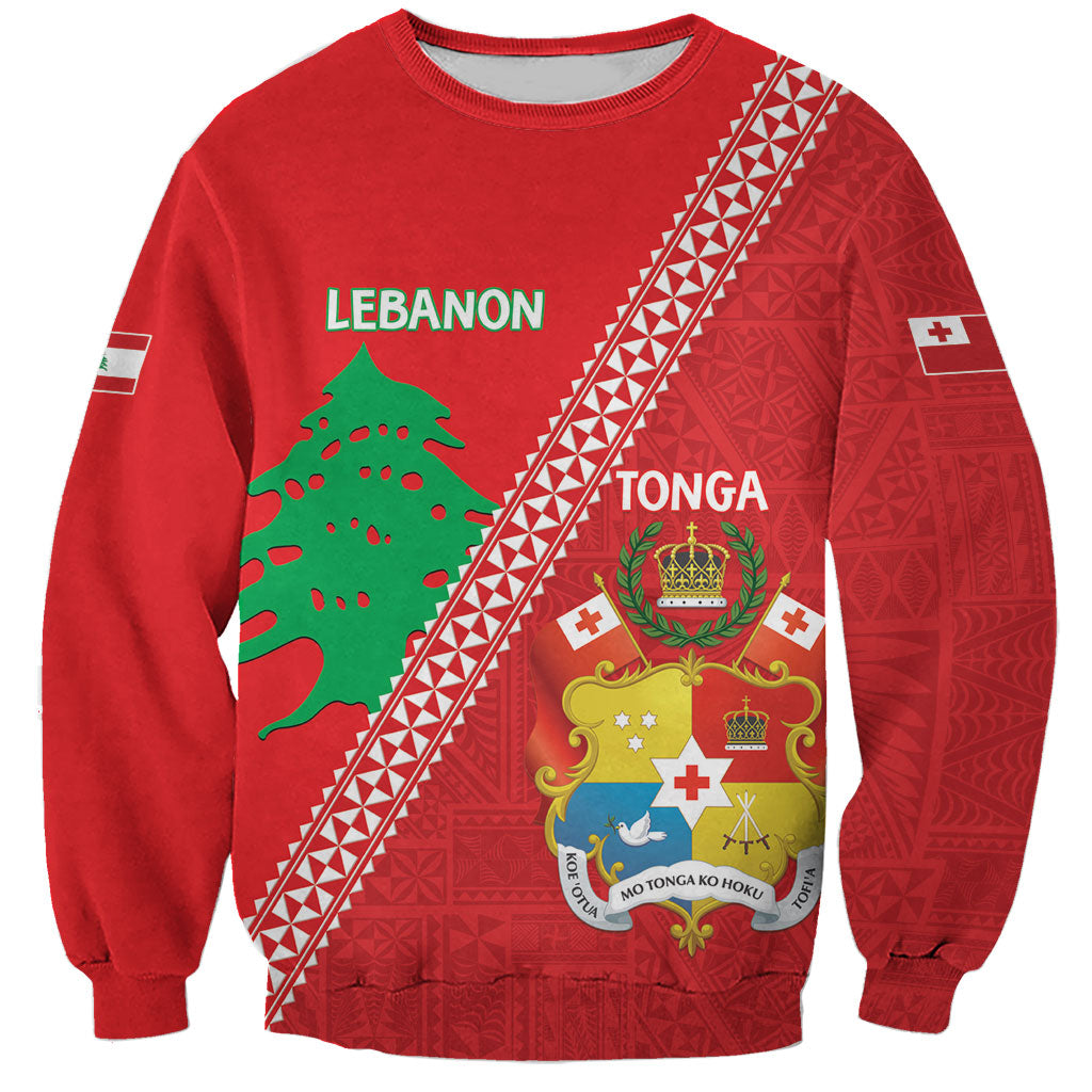 Tonga And Lebanon Sweatshirt 2026 Together Half Style LT14 Unisex Red - Polynesian Pride