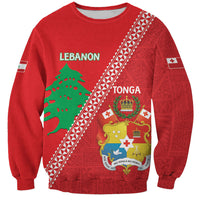 Tonga And Lebanon Sweatshirt 2026 Together Half Style LT14 Unisex Red - Polynesian Pride