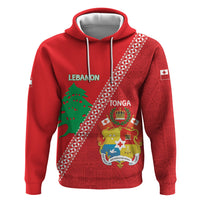 Tonga And Lebanon Zip Hoodie 2026 Together Half Style LT14 Pullover Hoodie Red - Polynesian Pride