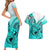 Hawaii Couples Matching Short Sleeve Bodycon Dress and Hawaiian Shirt Polynesian Shark Tattoo With Plumeria Turquoise Gradient LT14 - Polynesian Pride