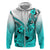 Hawaii Hoodie Polynesian Shark Tattoo With Plumeria Turquoise Gradient LT14 Zip Hoodie Turquoise - Polynesian Pride